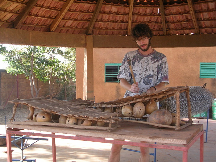 Gaël playing the xylophone