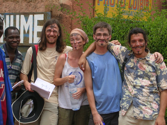 Pierre, Guy, Christelle, Arnaud & Thomas coming out of their workshop