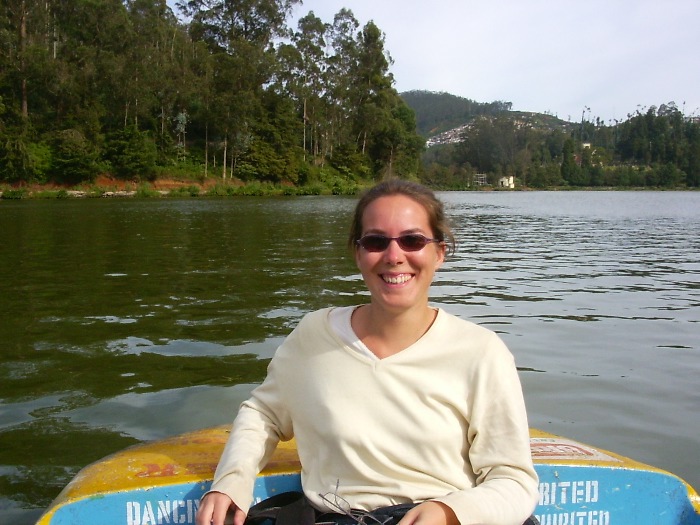 Sabine in the pedal boat