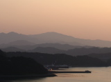 View on Shikoku hills at sunset