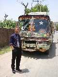 Second day: Sylvain in front of the bus to the church